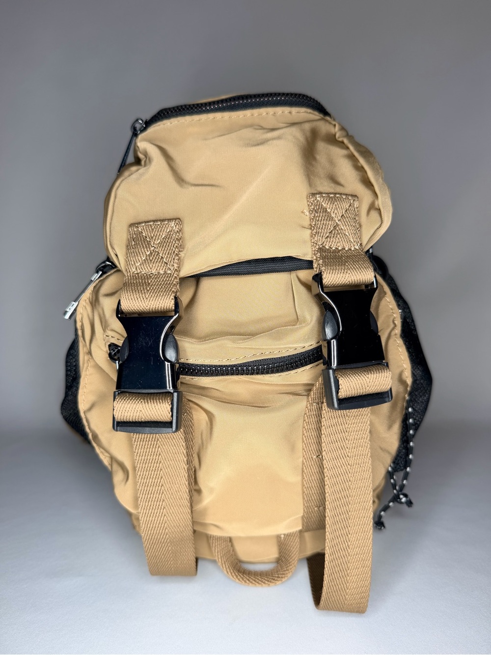 Zara Tan Mini Backpack with Black Buckles